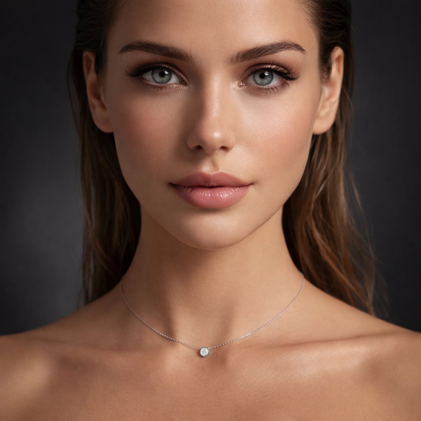 Round Opal Necklace Sterling Silver Dainty Solitaire