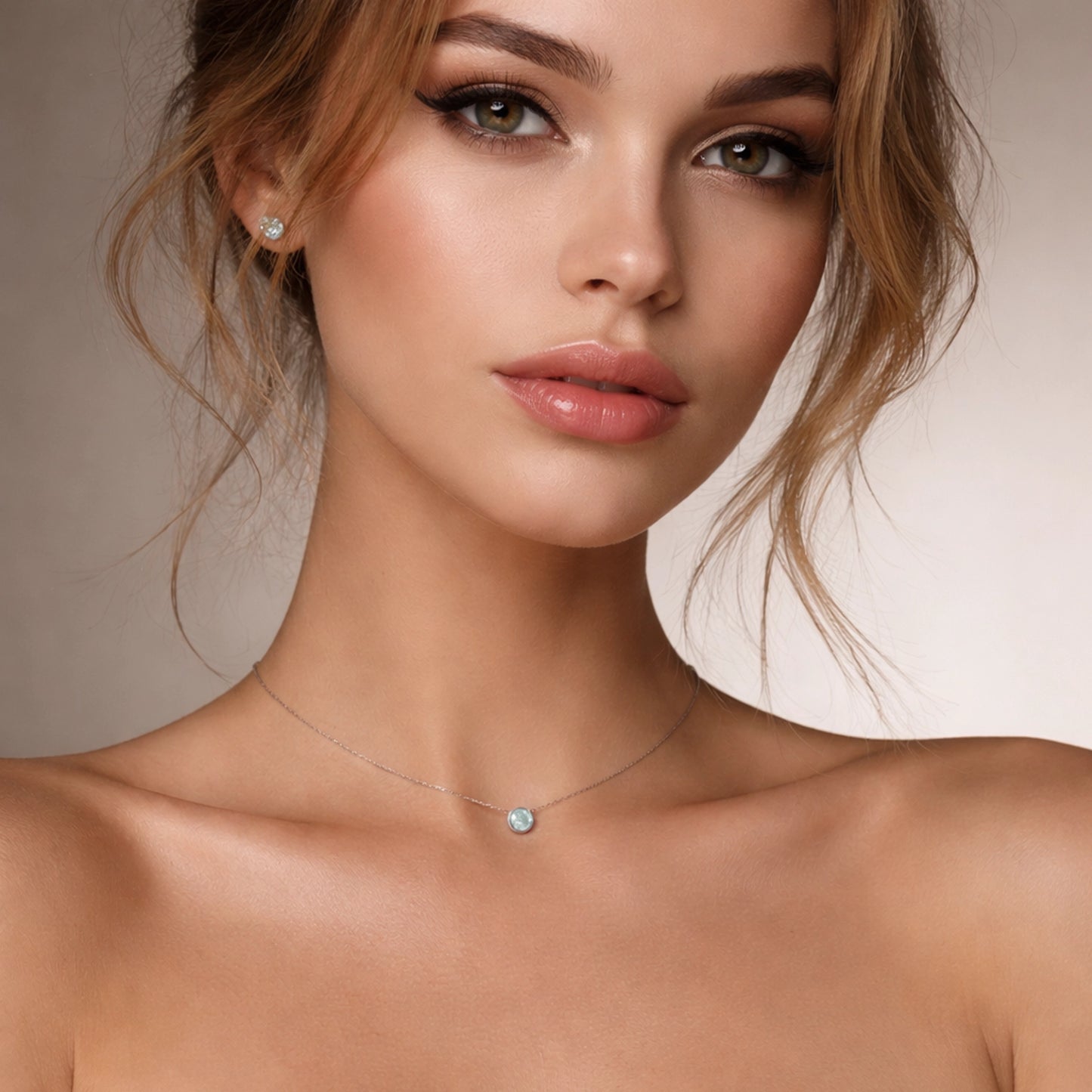 Round Opal Necklace Sterling Silver Dainty Solitaire