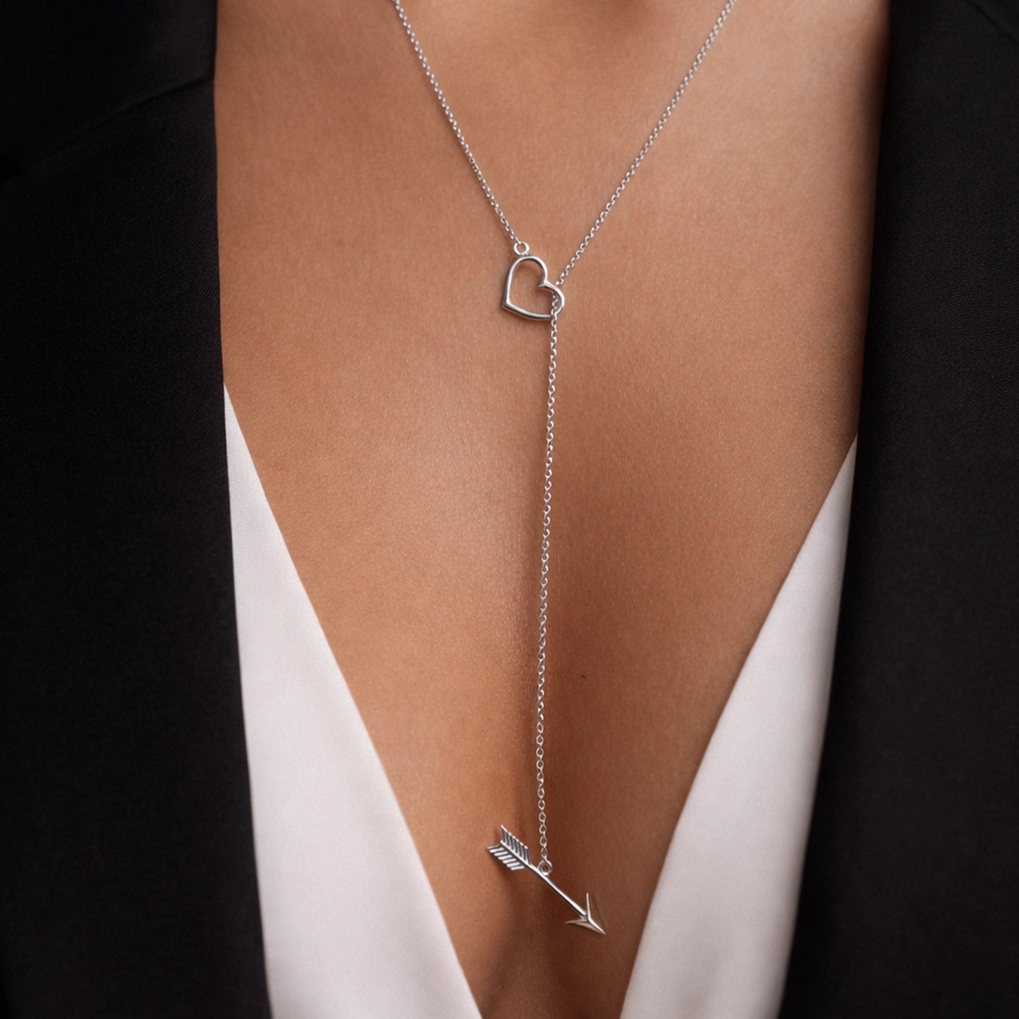 Cupid Heart and Arrow Dainty Toggle Necklace