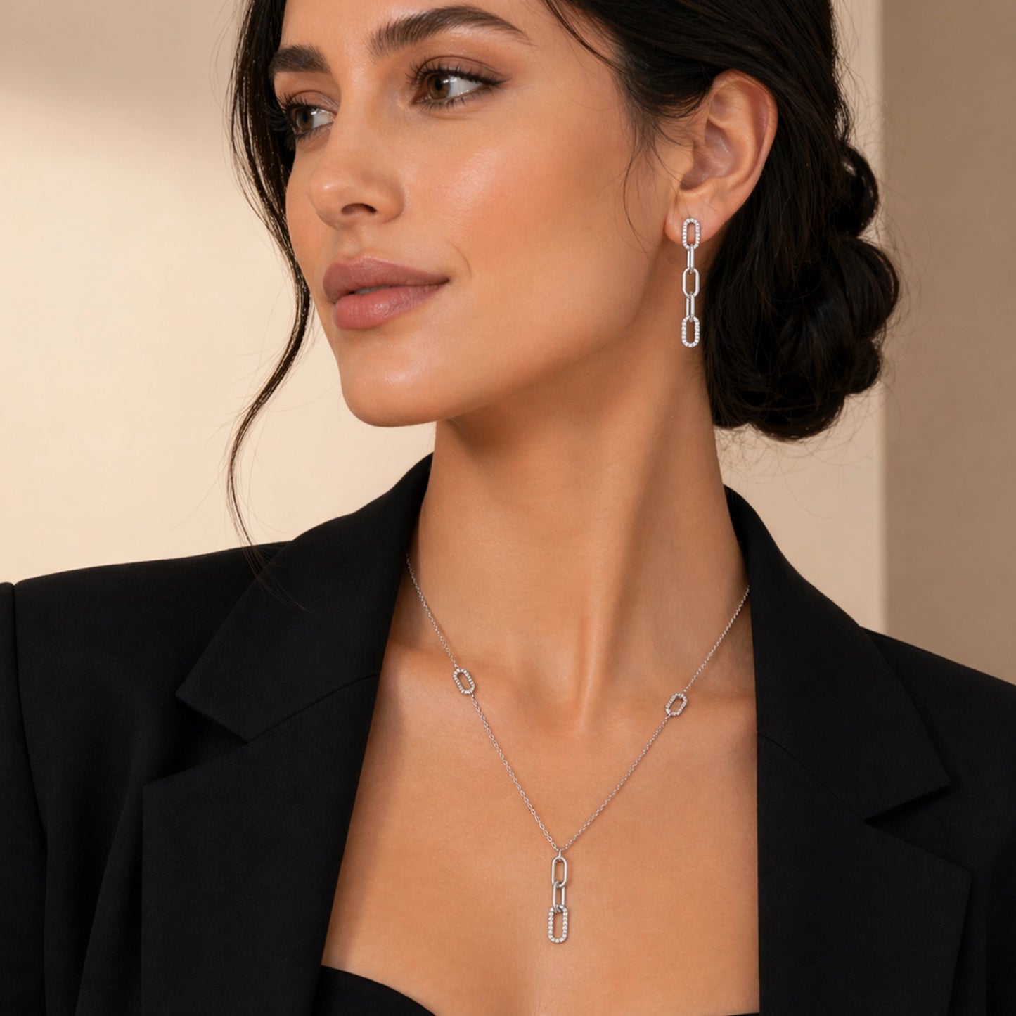 Sterling Silver Oval Link Drop Necklace