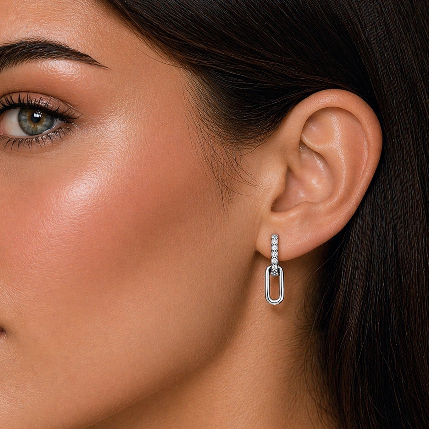 Convertible Double Link CZ Huggie Drop Earrings
