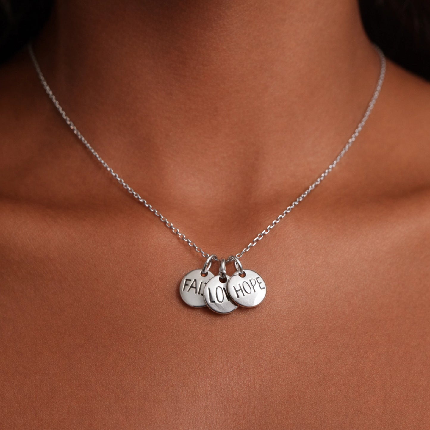 Faith Love Hope Disc Charm Necklace