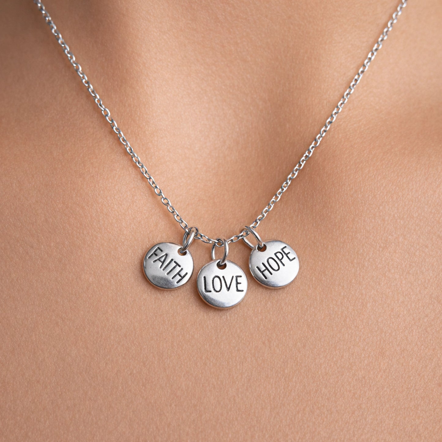 Faith Love Hope Disc Charm Necklace