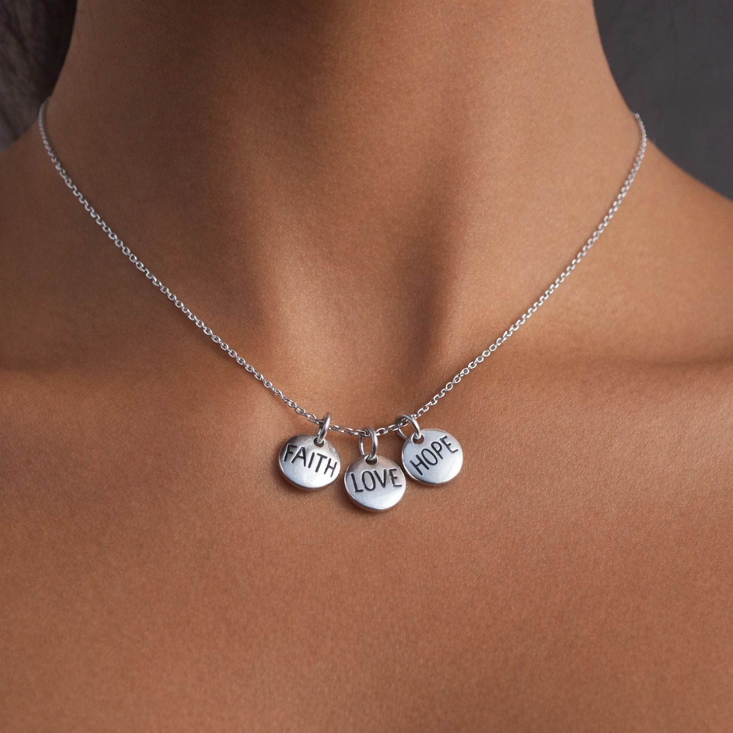 Faith Love Hope Disc Charm Necklace