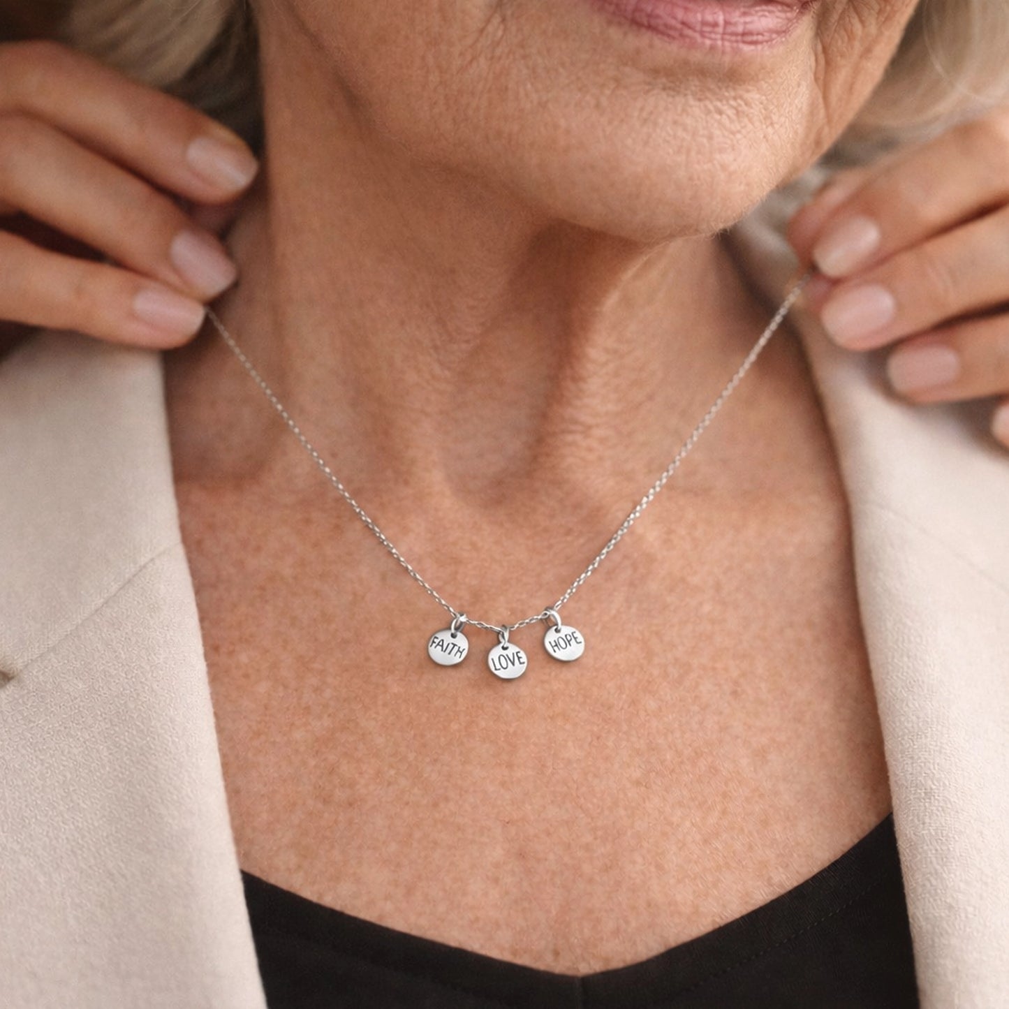 Faith Love Hope Disc Charm Necklace