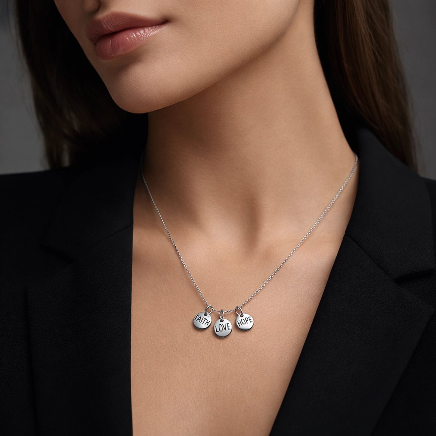 Faith Love Hope Disc Charm Necklace