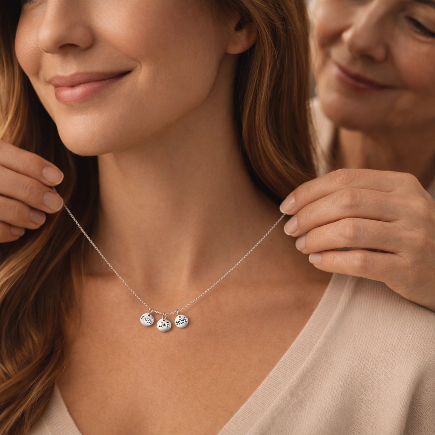 Faith Love Hope Disc Charm Necklace