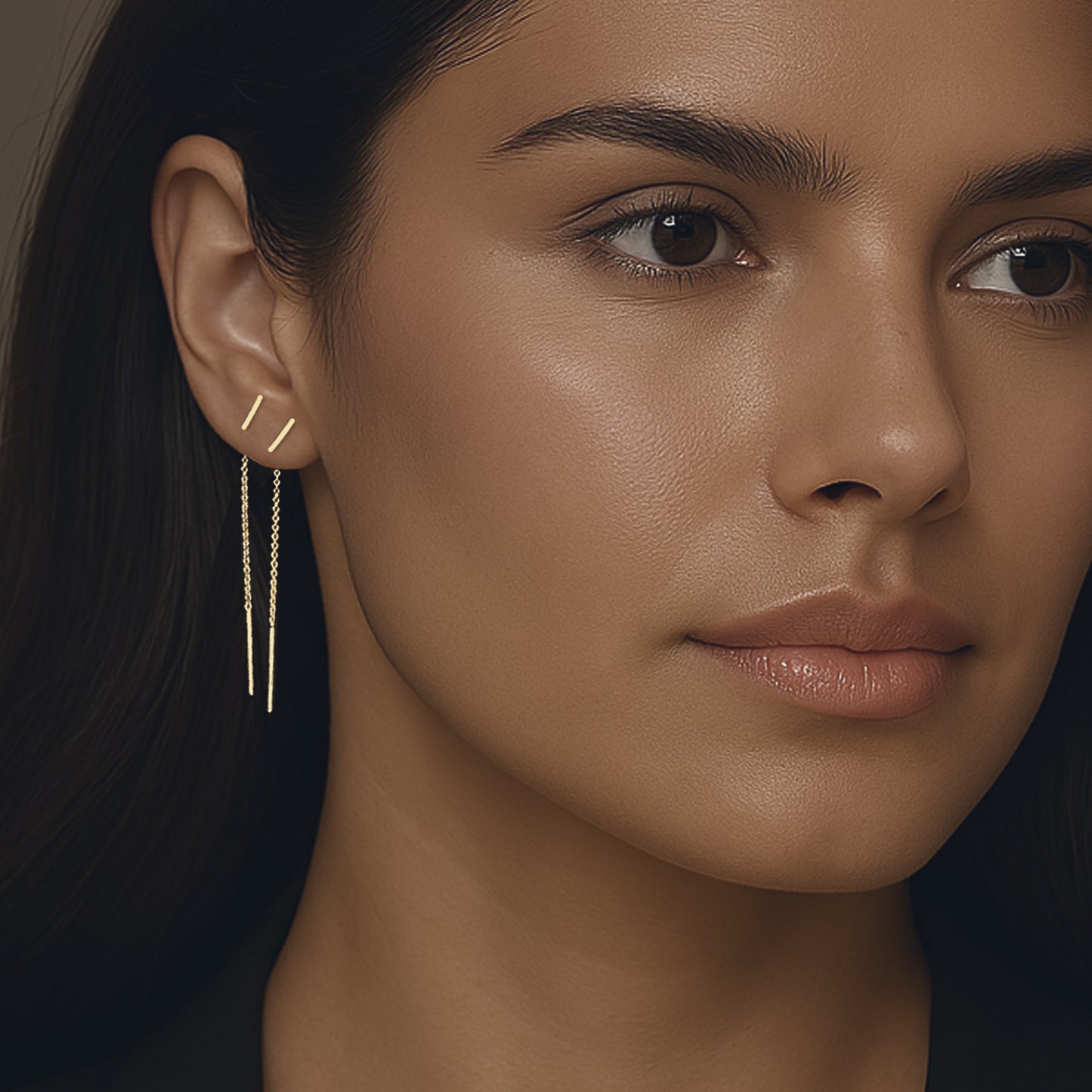 T-Bar Gold Chain Threader Earrings