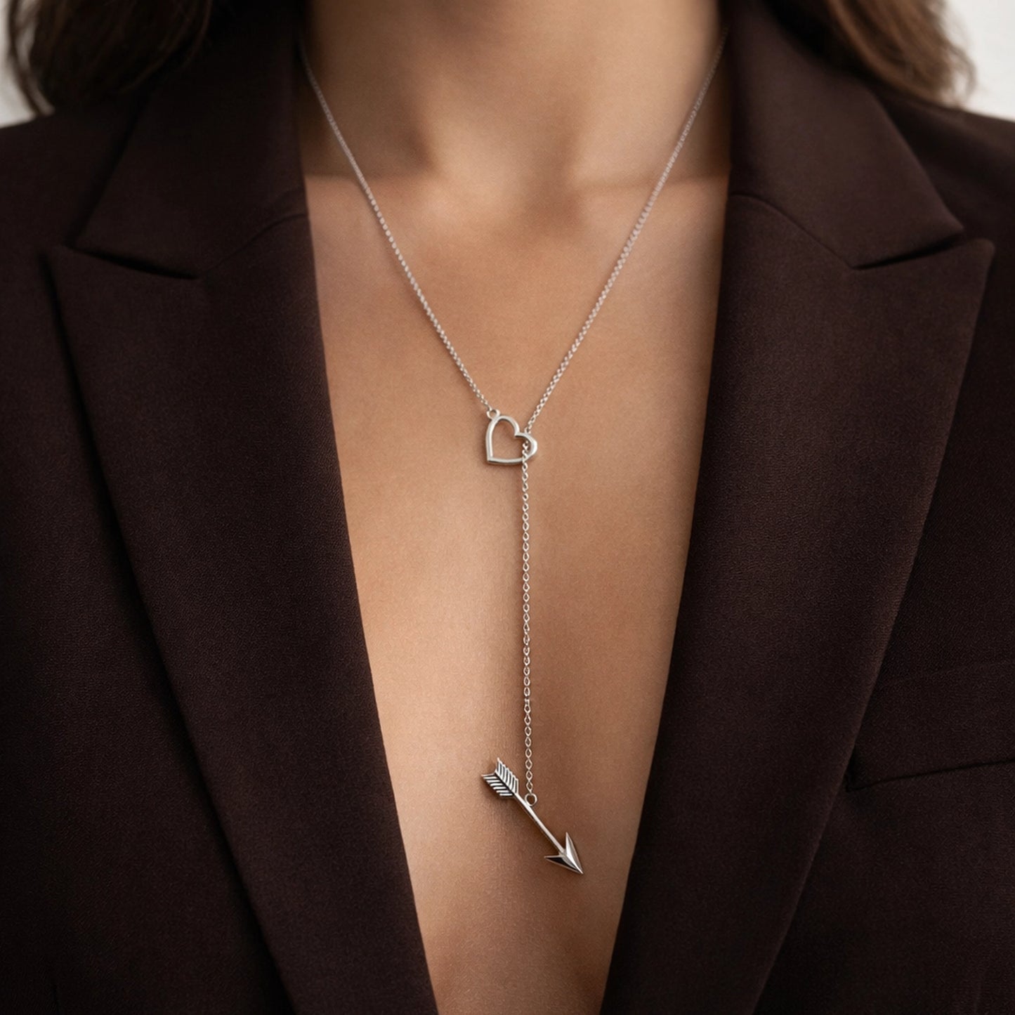 Cupid Heart and Arrow Dainty Toggle Necklace