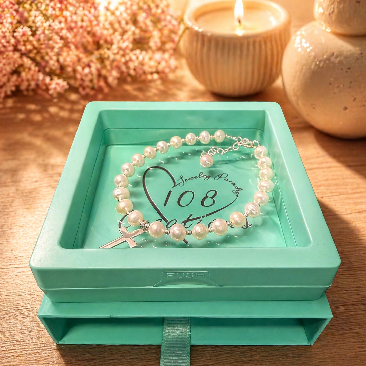 Freshwater Pearl Cross Bracelet in Sterling Silver