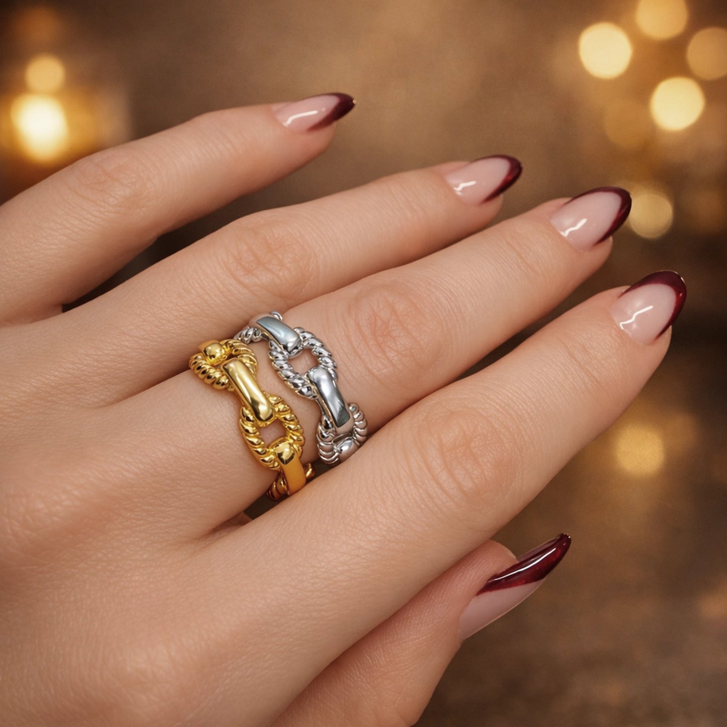 Anillo de cadena de cuerda retorcida