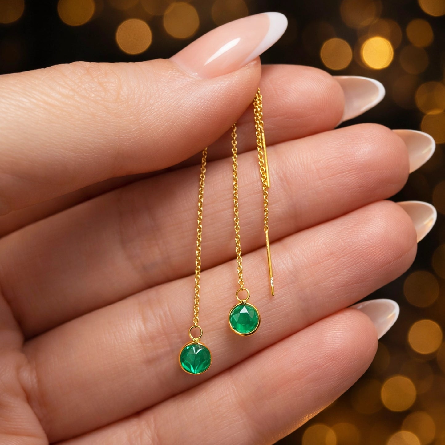 Pendientes de enhebrado de ónix verde