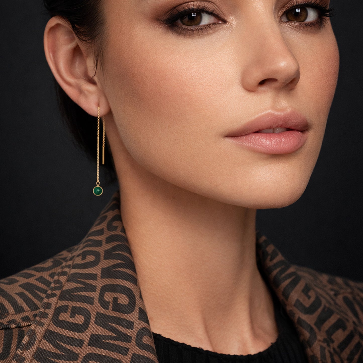 Pendientes de enhebrado de ónix verde