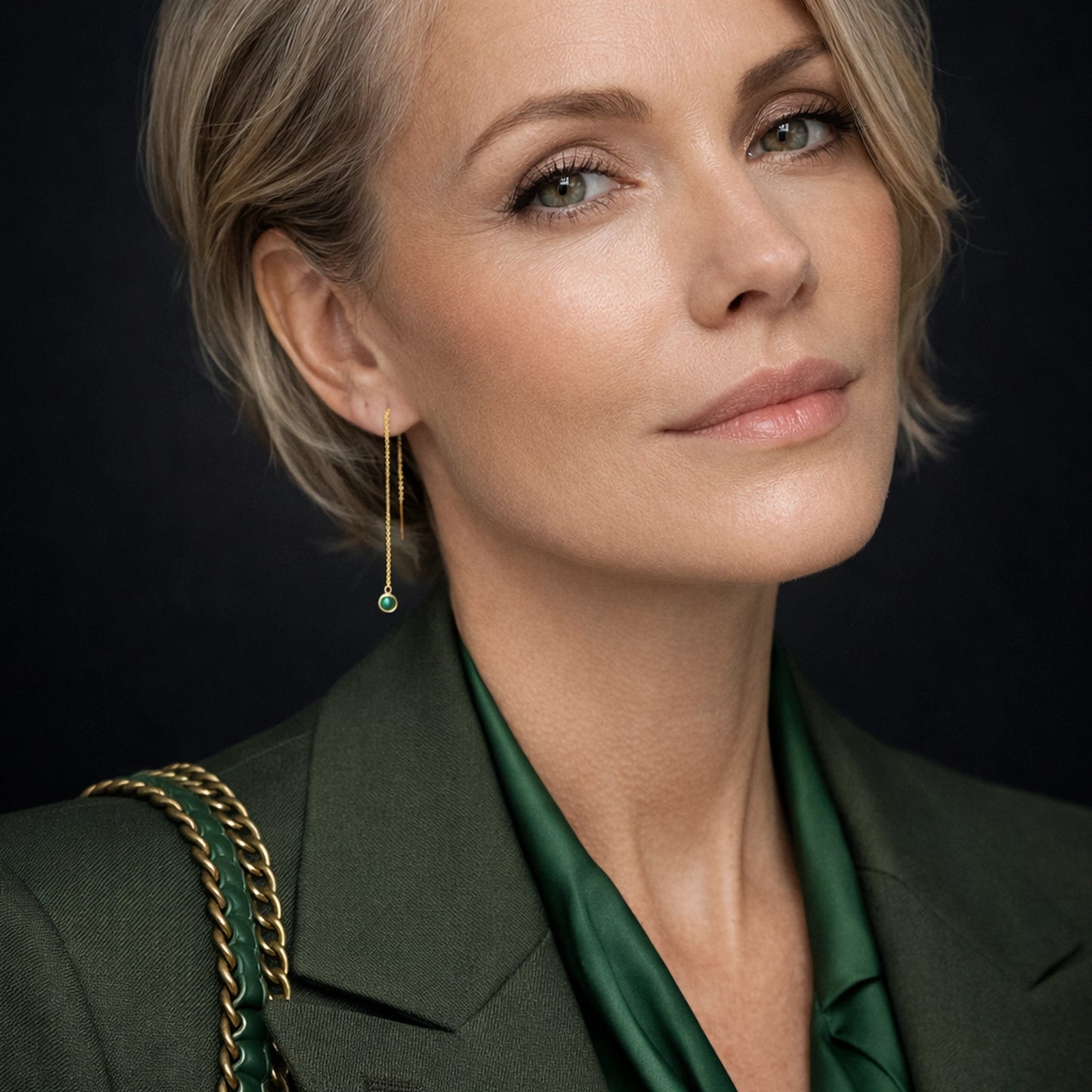 Pendientes de enhebrado de ónix verde