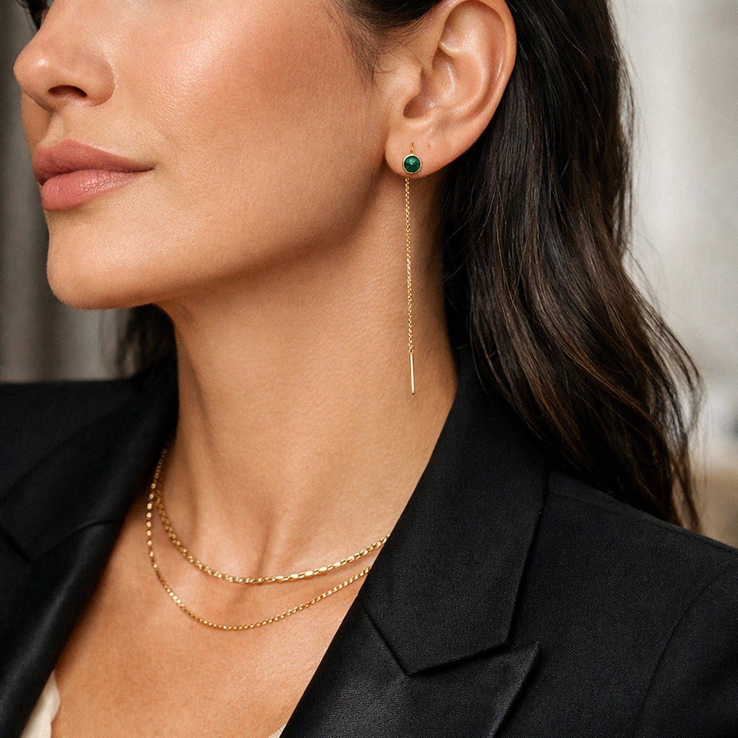 Pendientes de enhebrado de ónix verde