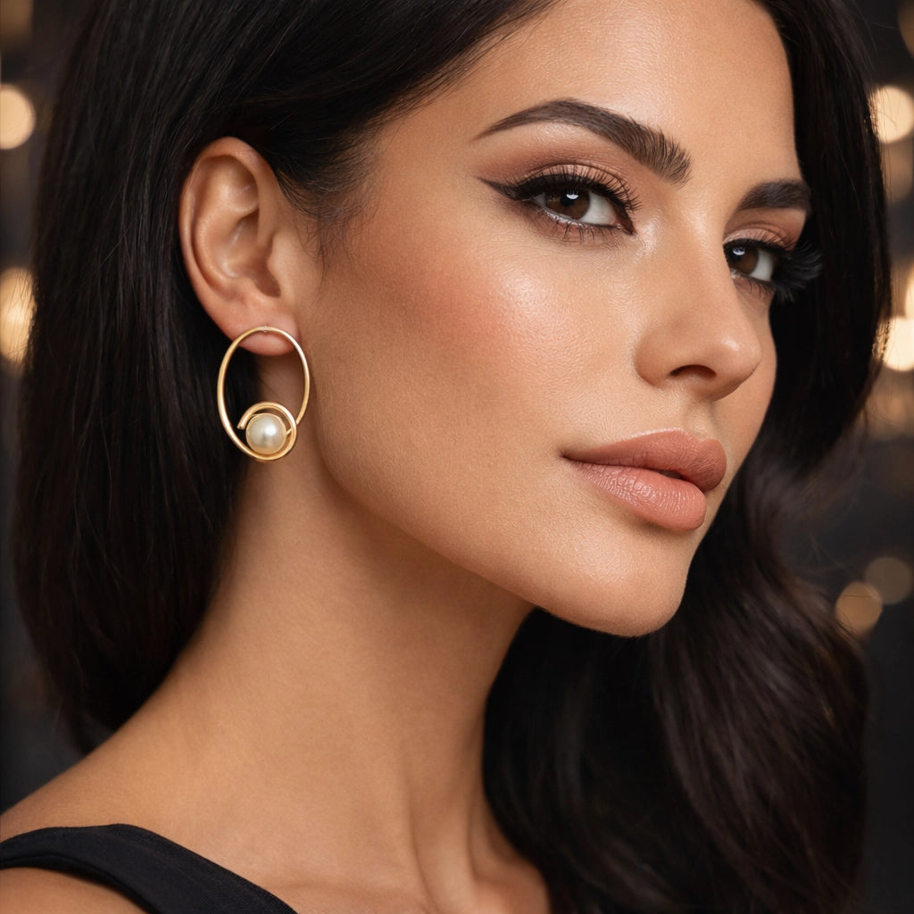 Pendientes de aro dorados con perla blanca