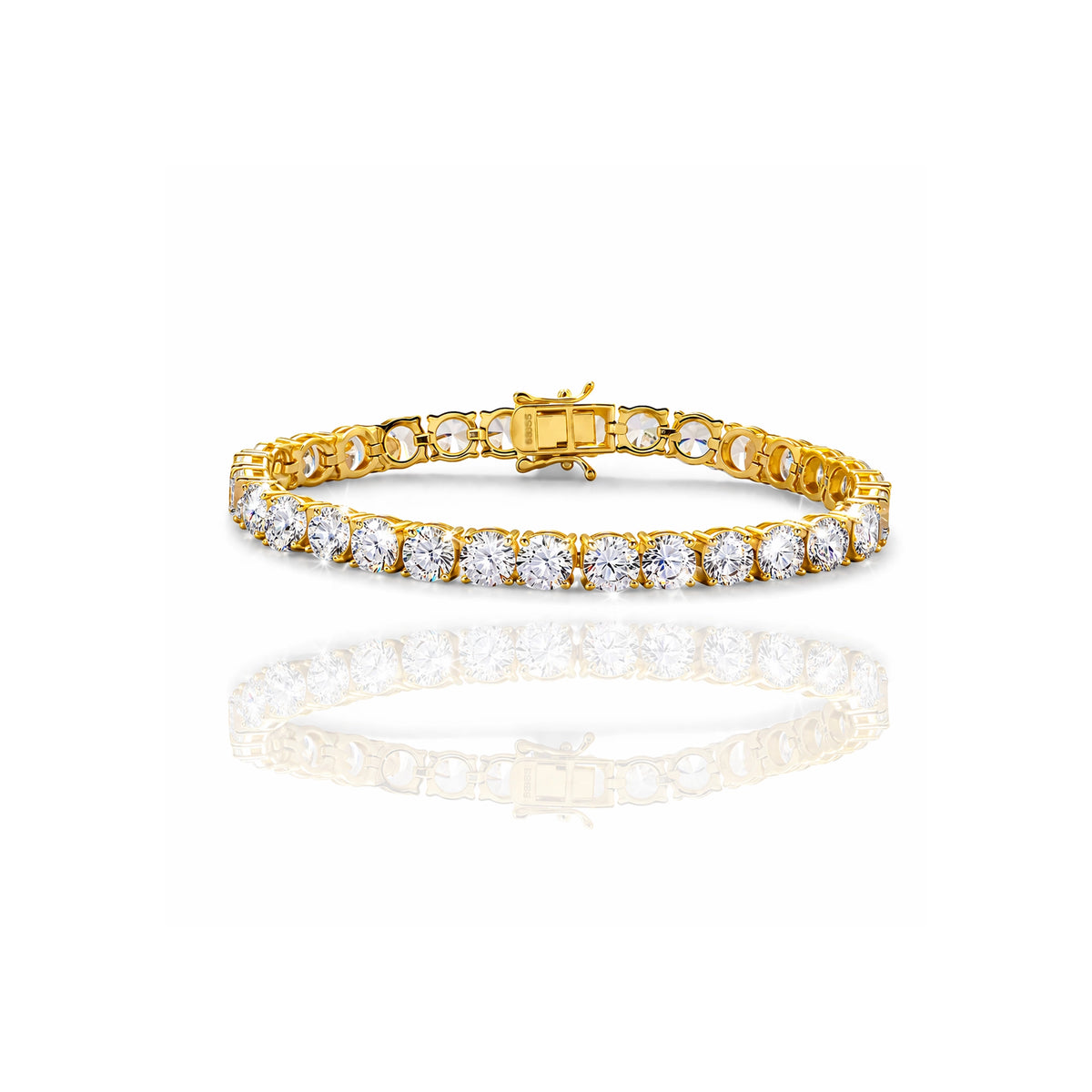Gold tennis bracelet bracelet with cz diamonds on a white background