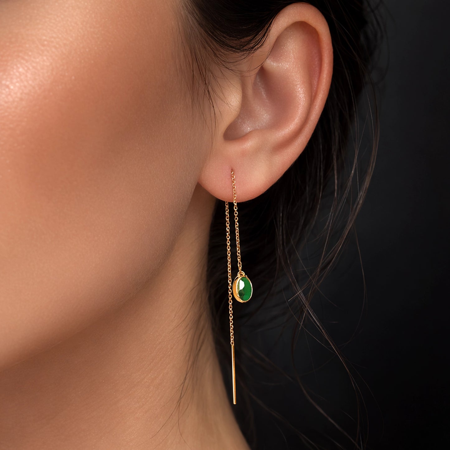 Pendientes de enhebrado de ónix verde