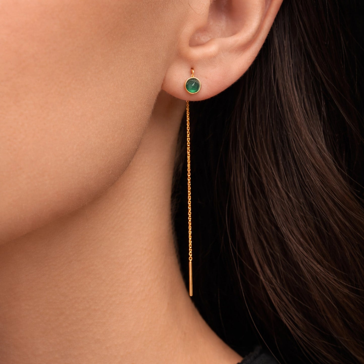 Pendientes de enhebrado de ónix verde