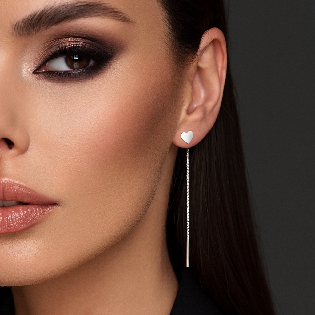 Sterling Silver Heart Threader Earrings