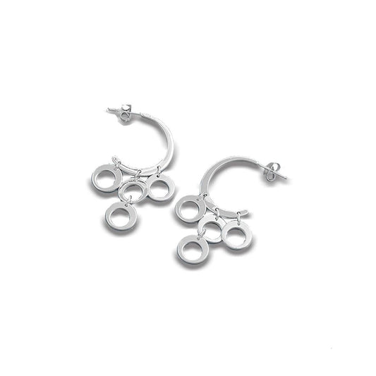 Sterling Silver Hoop Earrings with Dangling Circle Charms