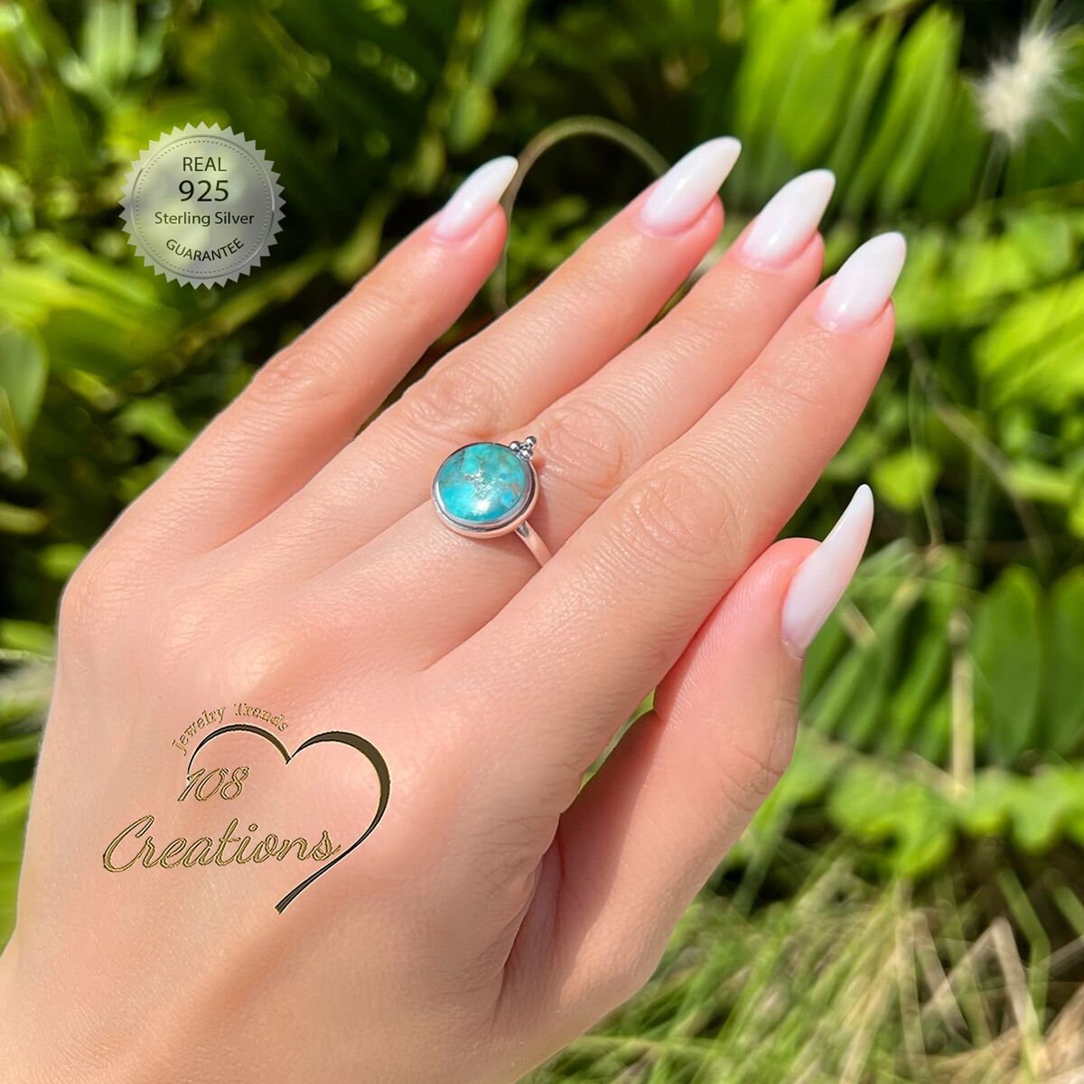Anillo de plata de ley con piedra preciosa turquesa Ever