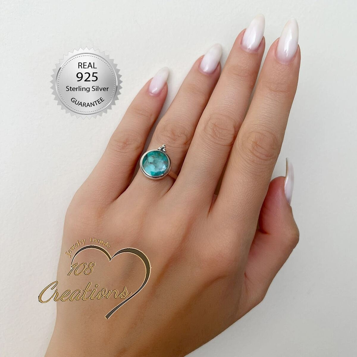 Anillo de plata de ley con piedra preciosa turquesa Ever