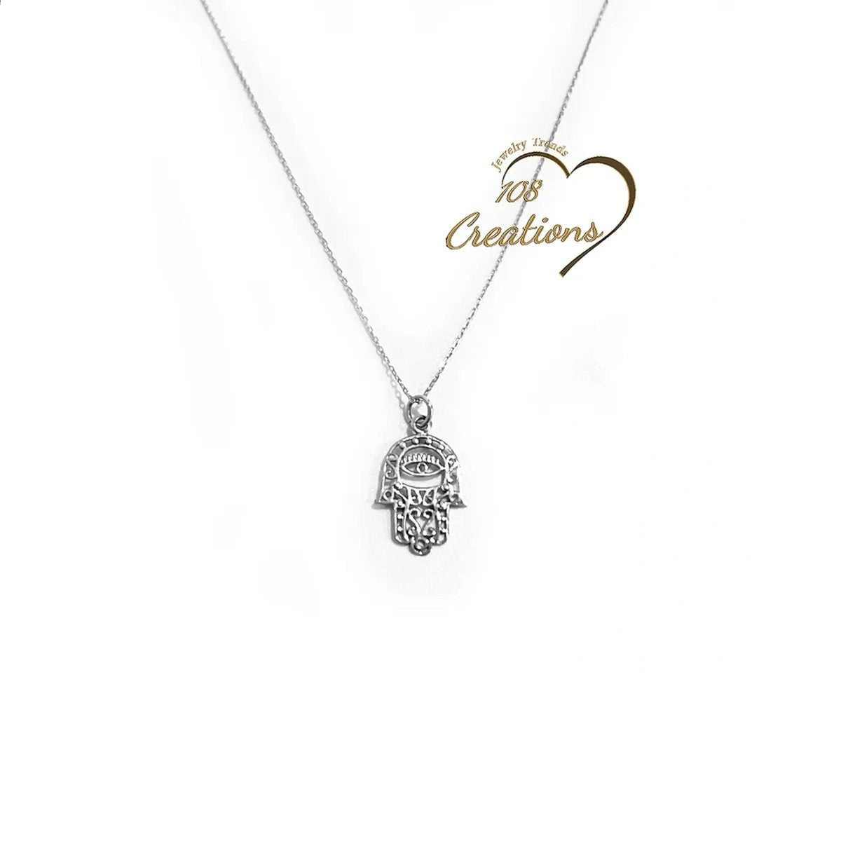 Lace Hamsa Hand Necklace with Evil Eye