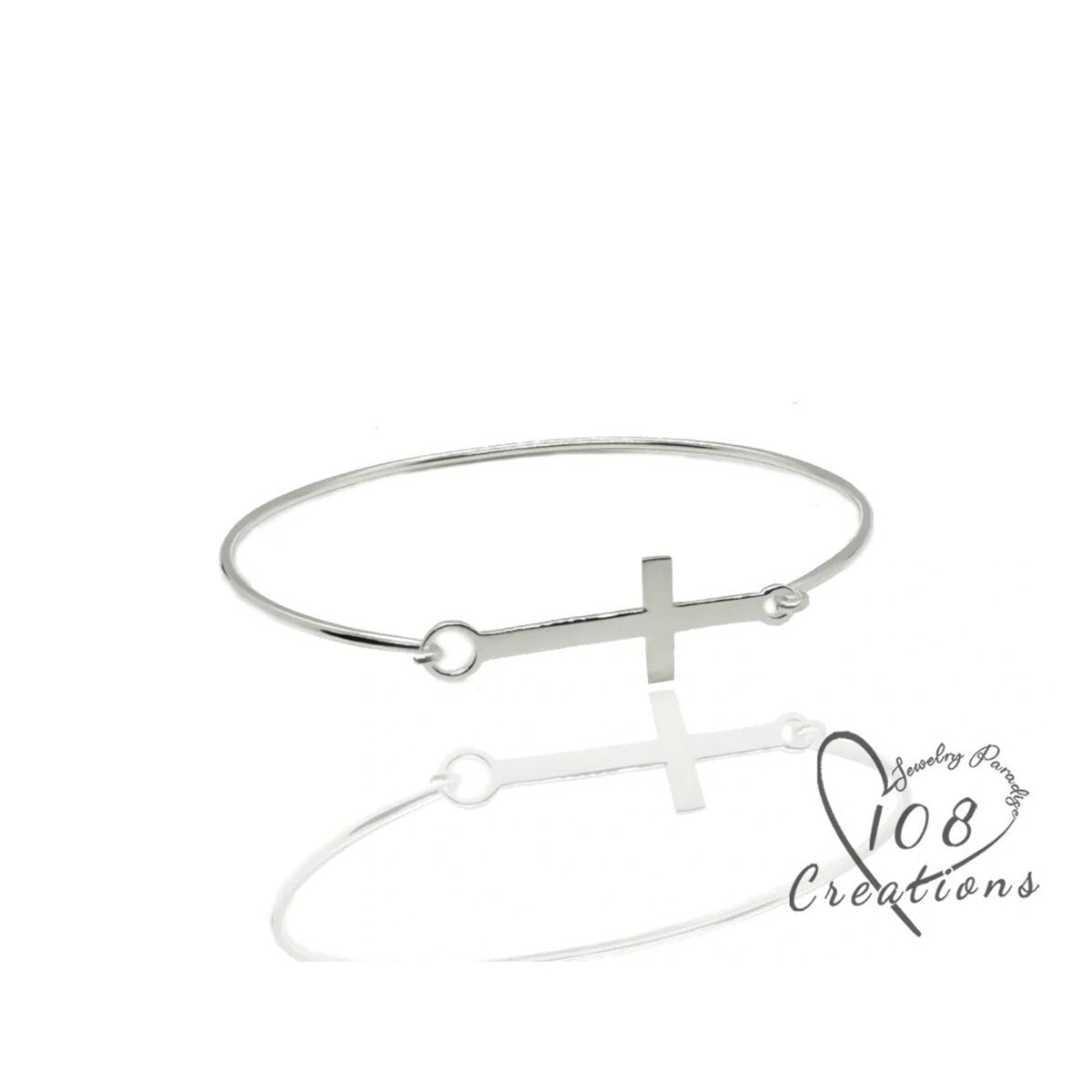 Sideways Cross Bangle Bracelet in Premium Sterling Silver
