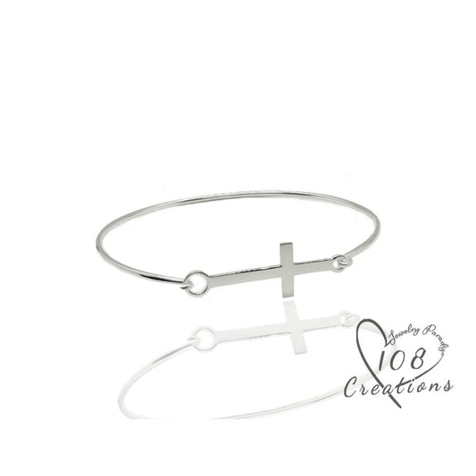 Sideways Cross Bangle Bracelet in Premium Sterling Silver