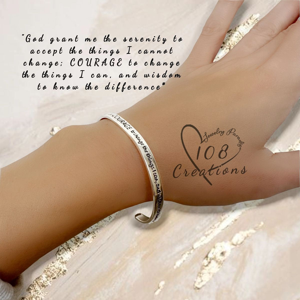 Serenity Prayer Engraved Cuff Bracelet in Sterling Silver