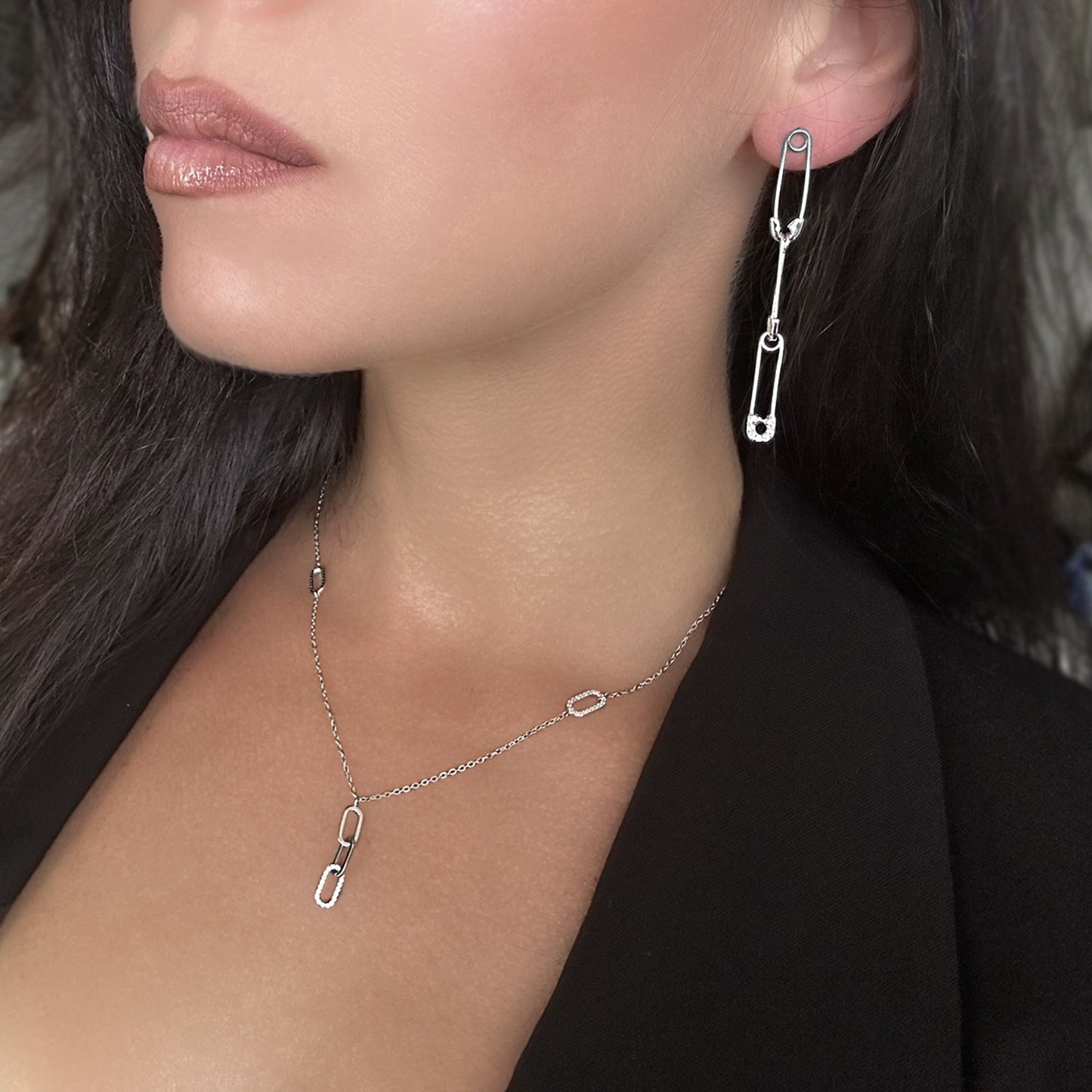 Safety Pin Long Drop Earrings