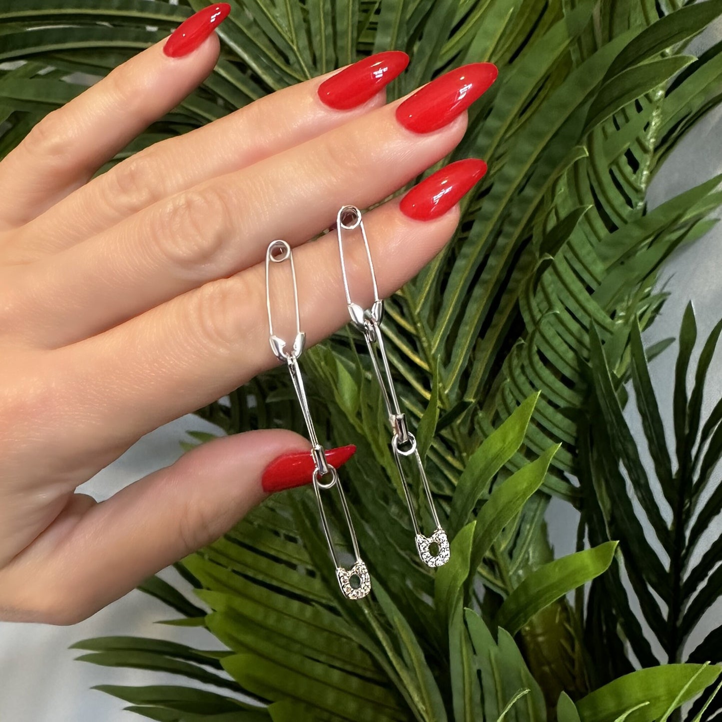 Safety Pin Long Drop Earrings
