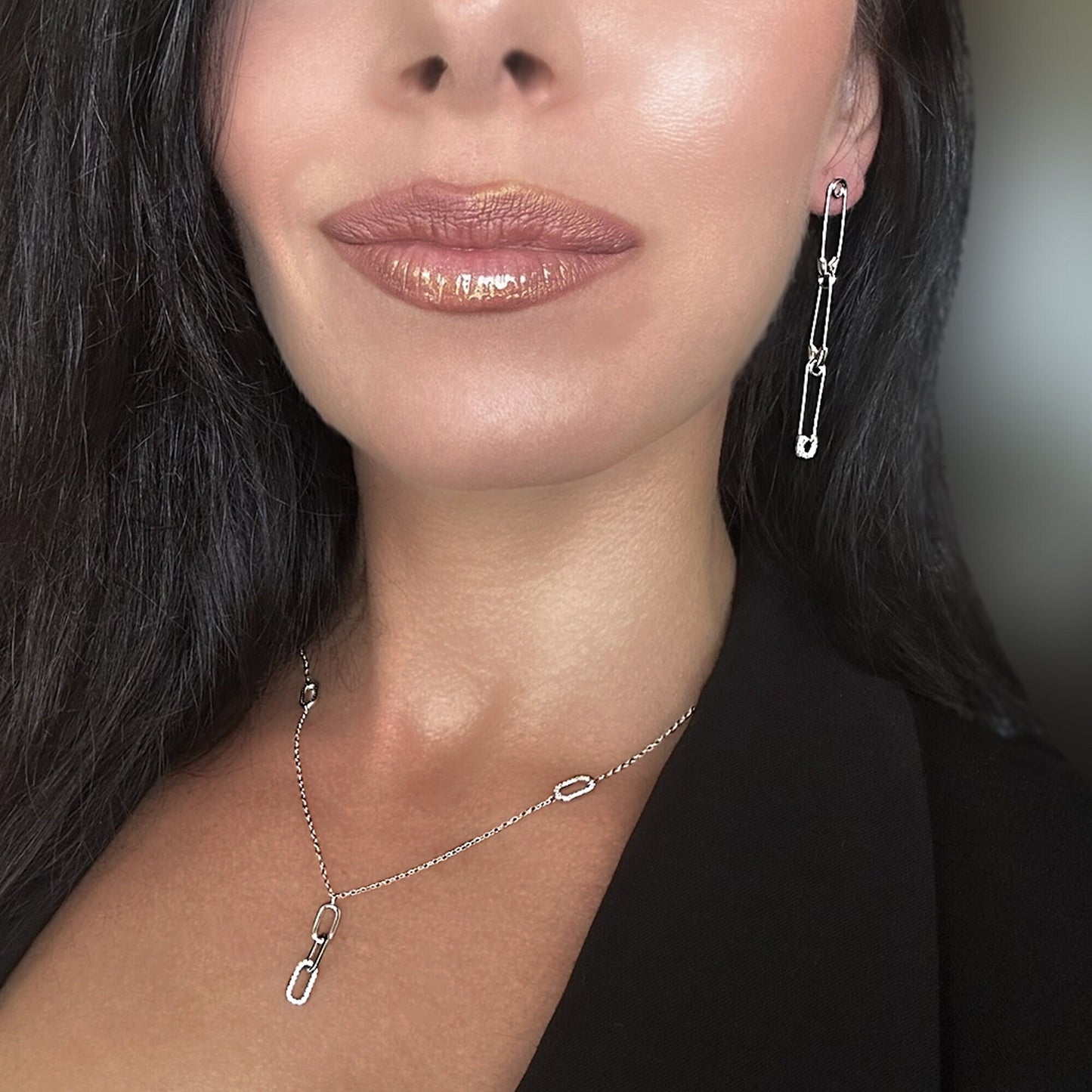 Safety Pin Long Drop Earrings
