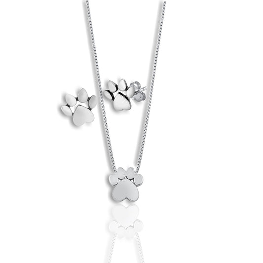 Paw Print Jewelry Set of Necklace and Earrings