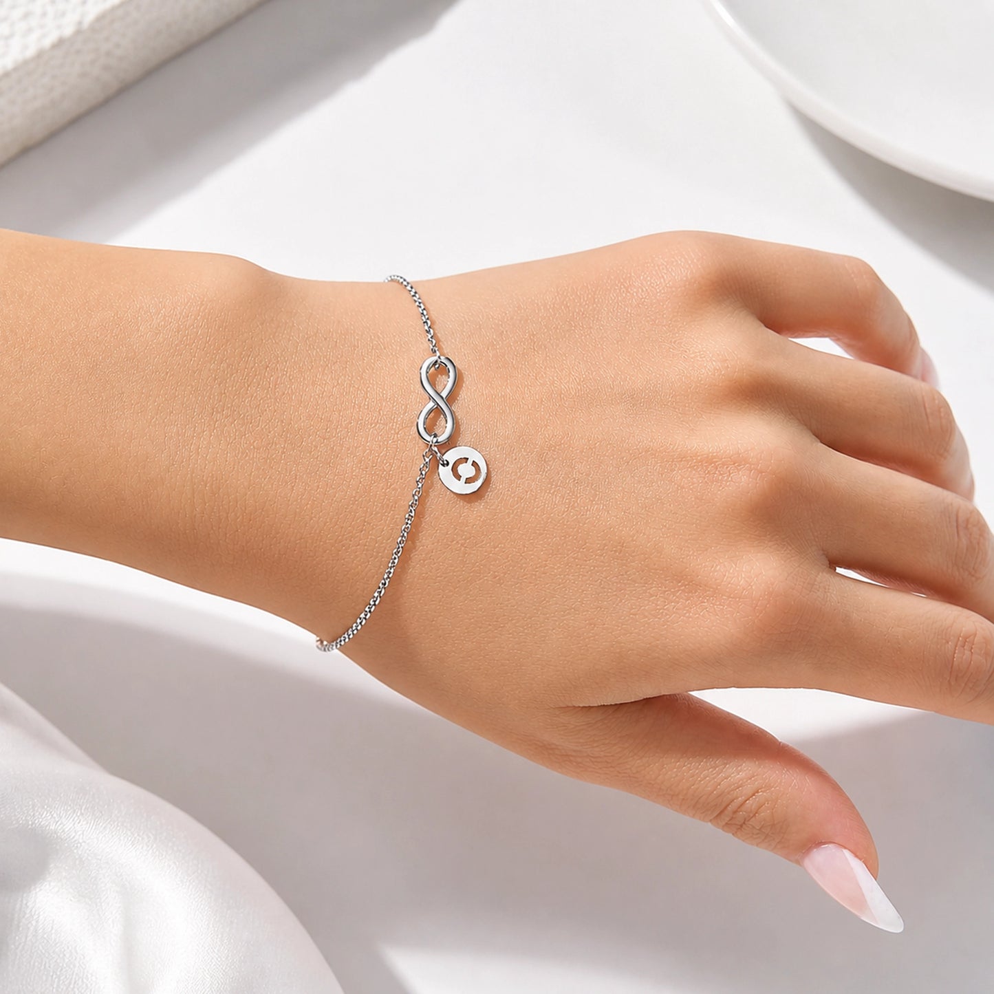 Infinity Bracelet Sterling Silver Adjustable Initial Charm
