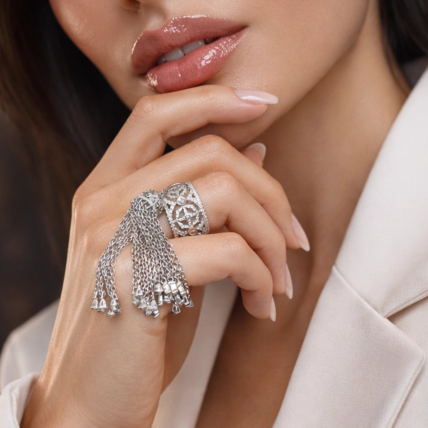 Tassel Statement Ring – CZ Fringe Dangle Cocktail Ring