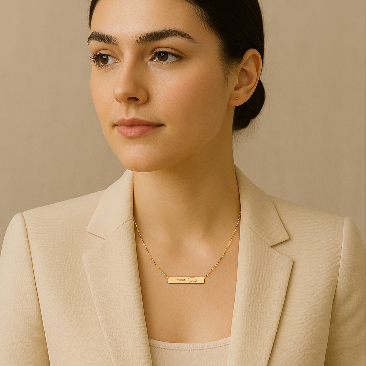Mama Bear Engraved Horizontal Bar Necklace