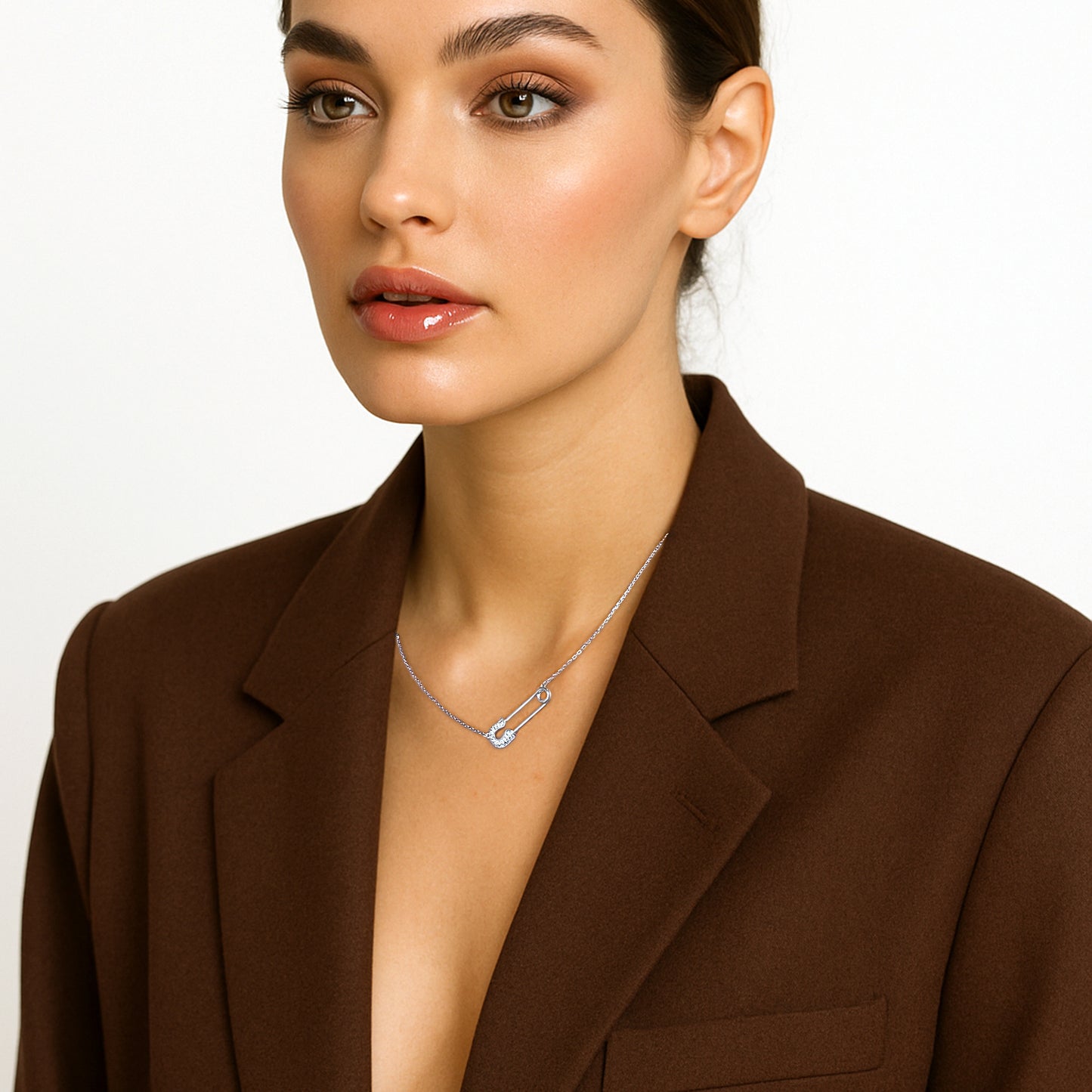Pave Safety Pin Dainty Necklace