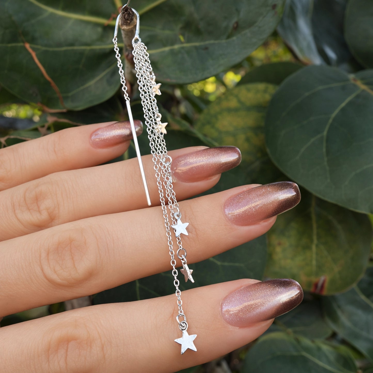 Sterling Silver Star Threader Earrings