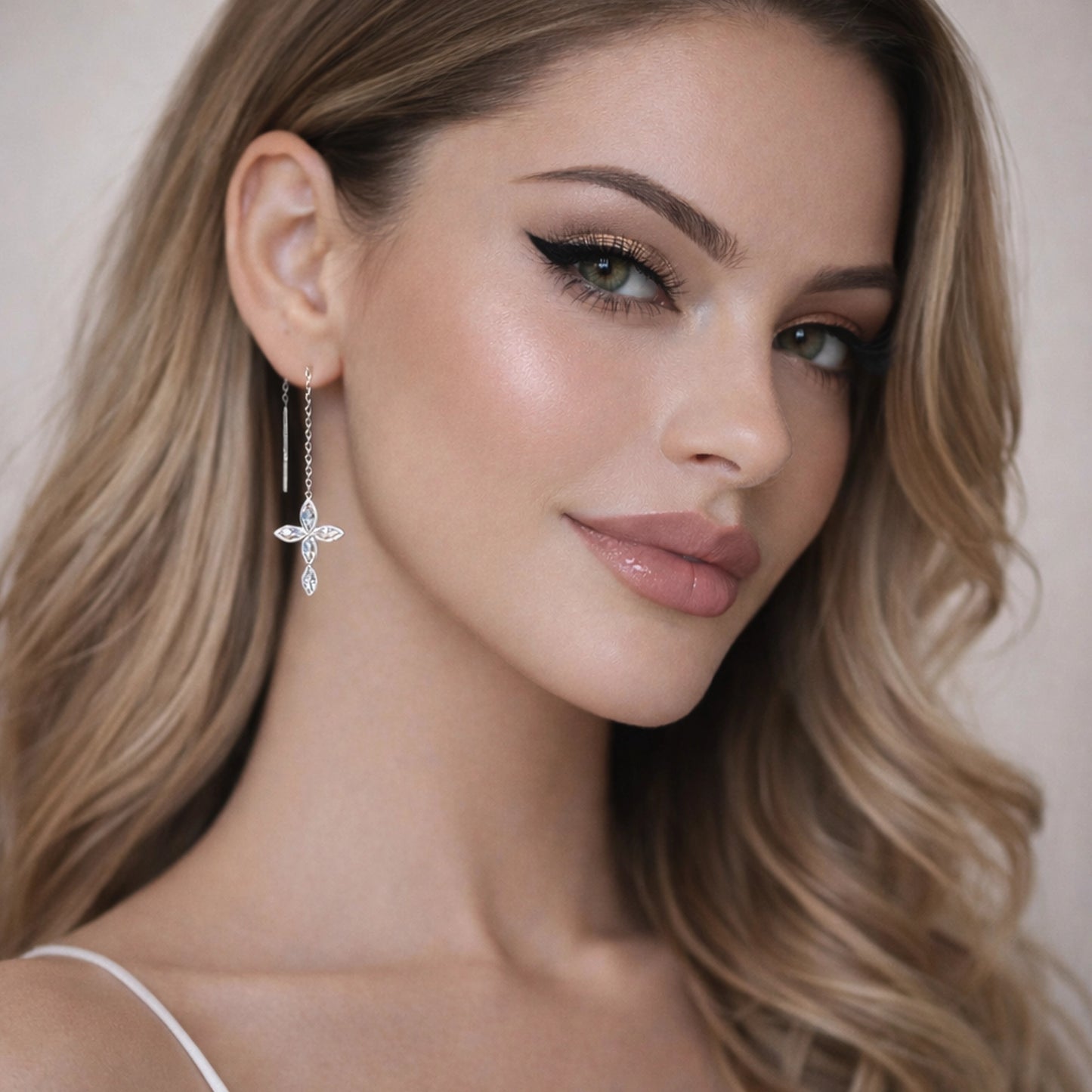 CZ Cross Threader Earrings