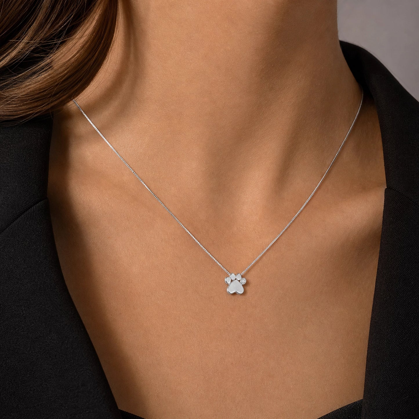 Paw Print Necklace in Sterling Silver