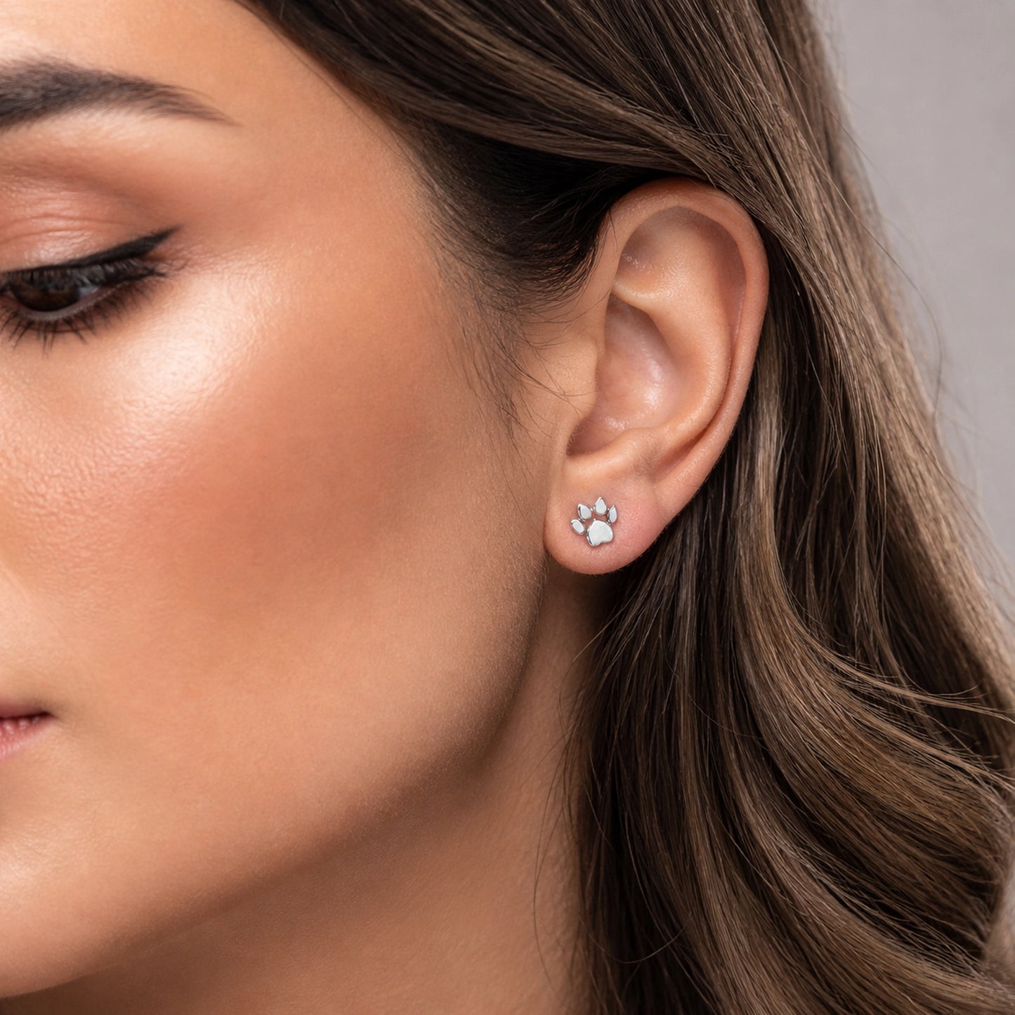 Paw Print Stud Earrings in Sterling Silver