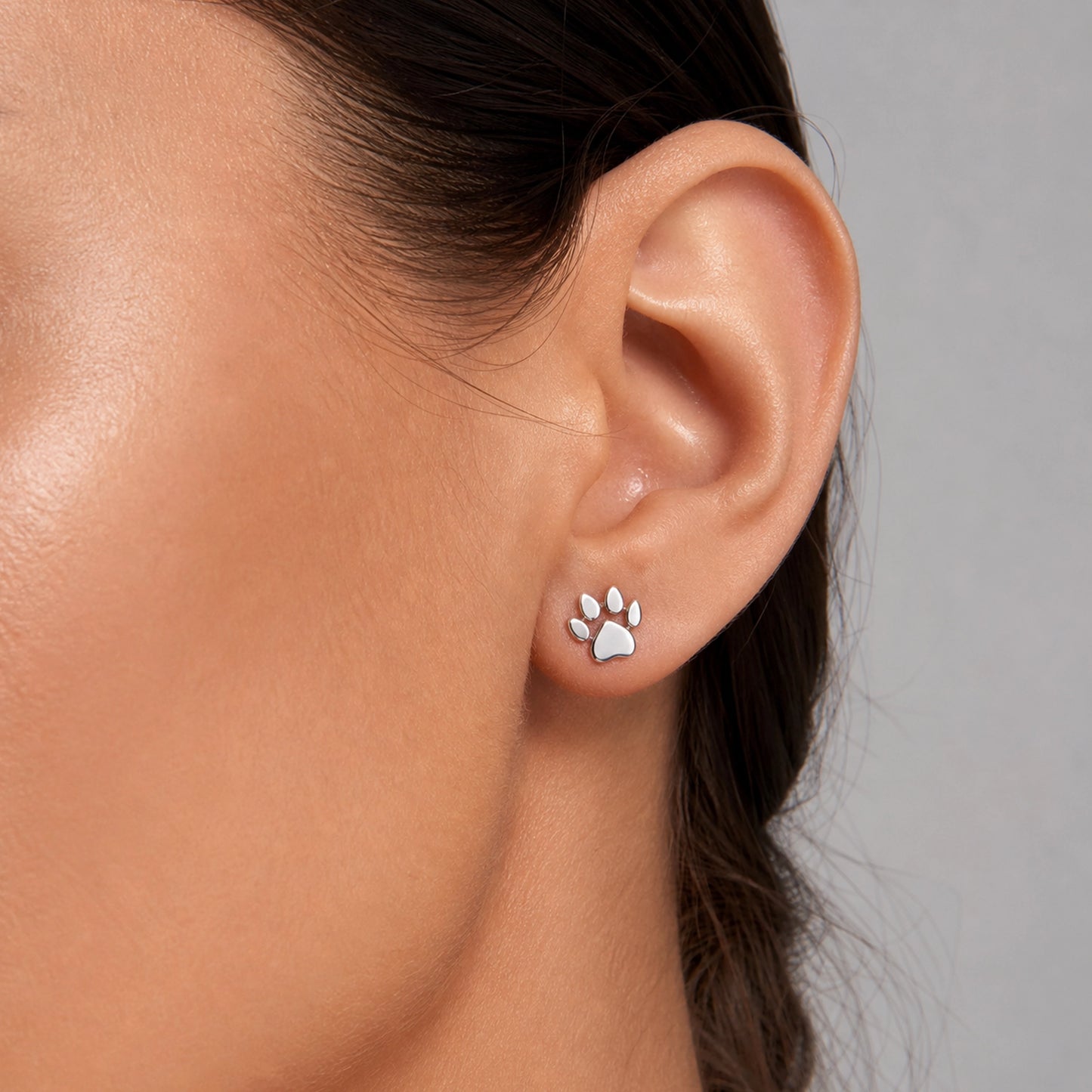 Paw Print Stud Earrings in Sterling Silver