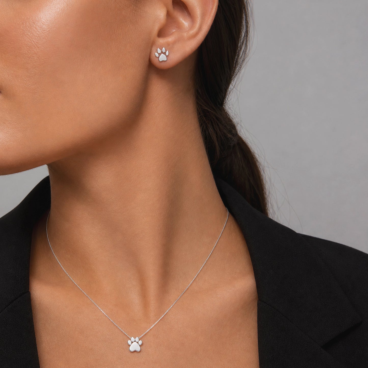 Paw Print Necklace in Sterling Silver