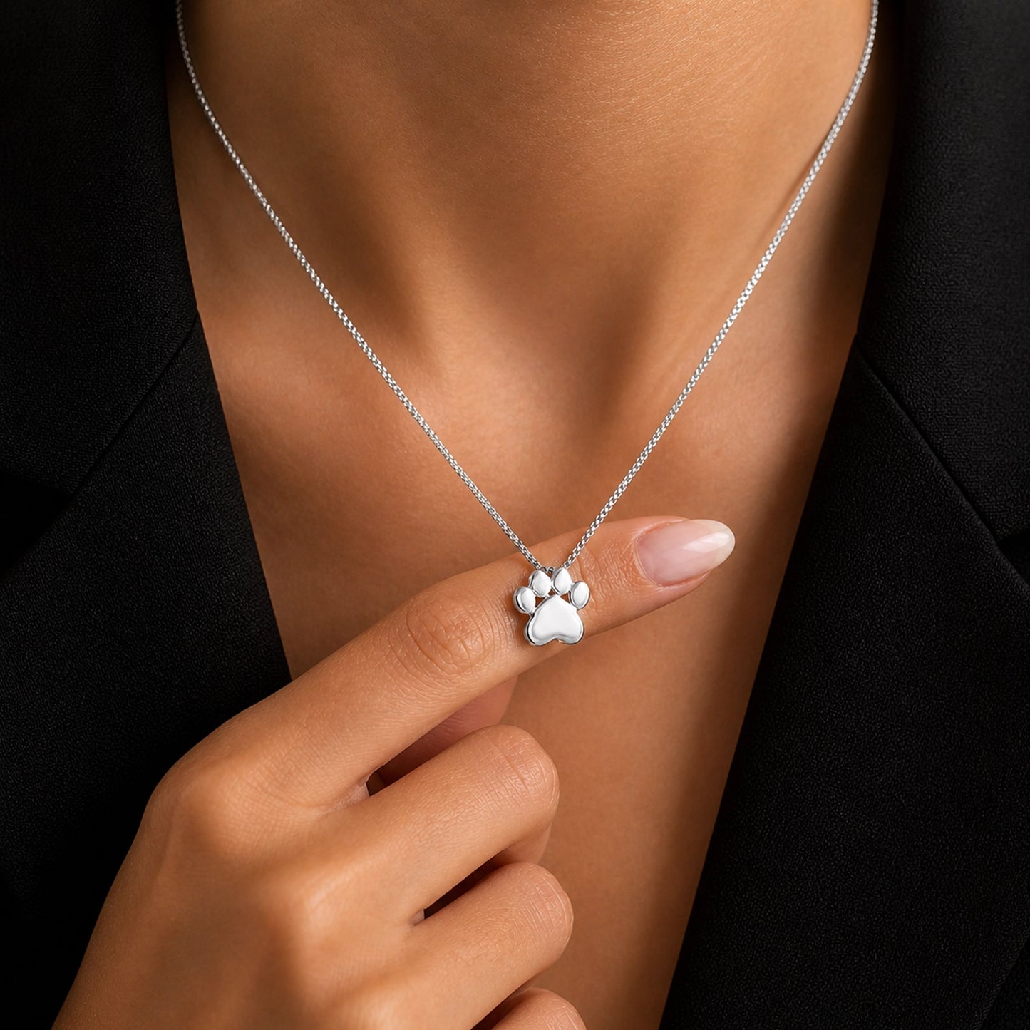 Paw Print Necklace in Sterling Silver