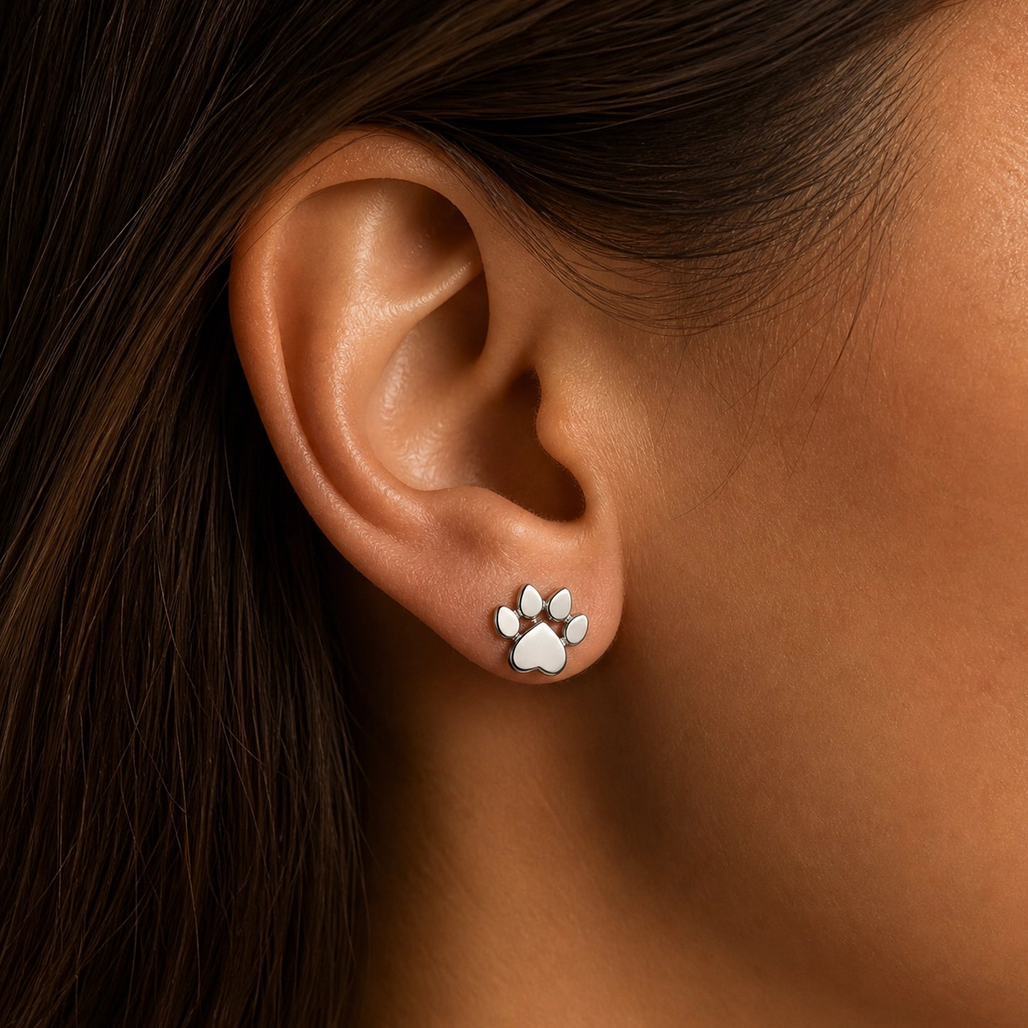 Paw Print Stud Earrings in Sterling Silver