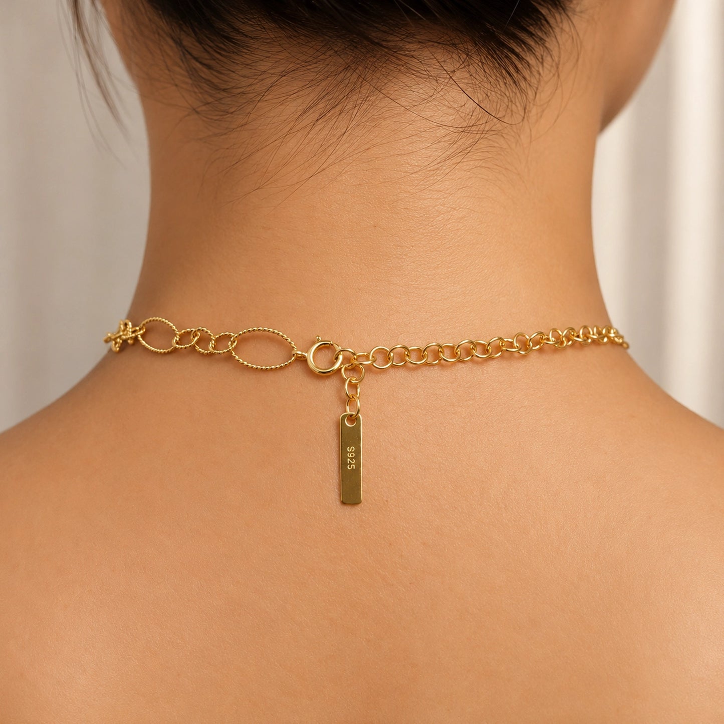Gold Wire Chain Necklace with Baroque Pearl Charm