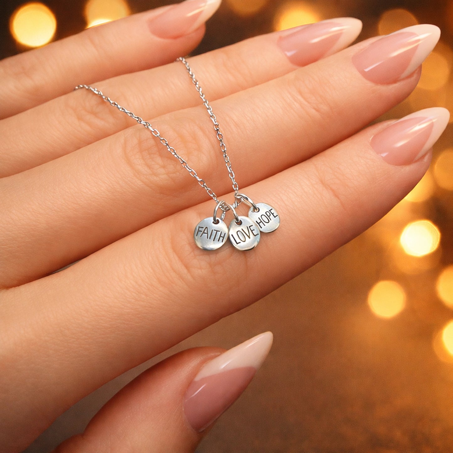 Faith Love Hope Disc Charm Necklace