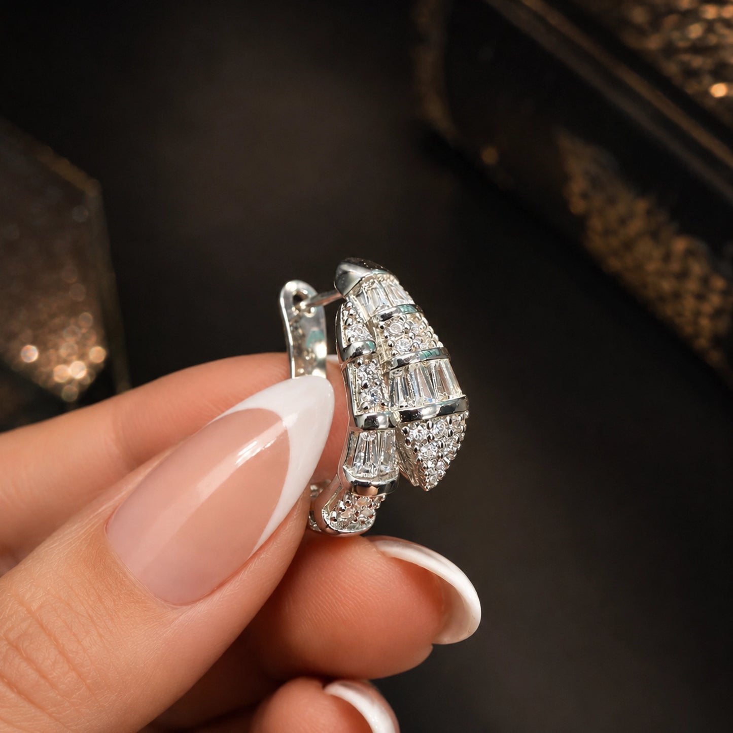 Snake Wrap Earrings in Sterling Silver with CZ Stones